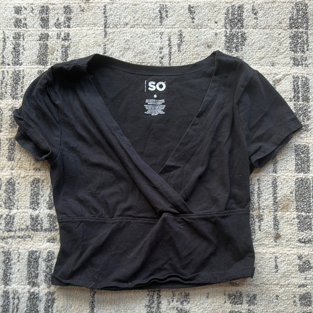 SO Black Wrap Crop Blouse